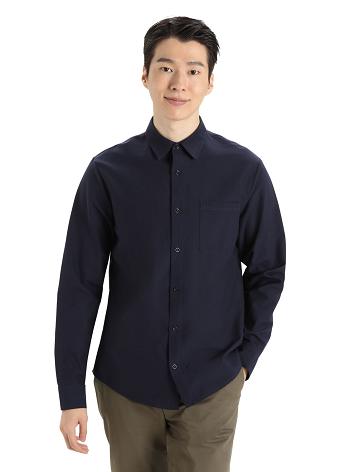 Men's Icebreaker Merino Berlin Shirt Long Sleeve Midnight Navy | CA 1712ZUTG